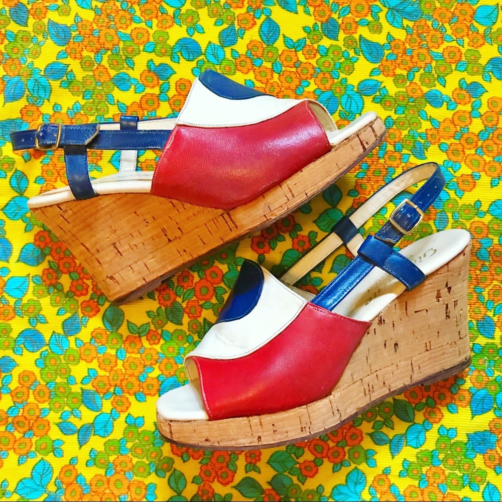 Vintage 60s mod Italian platform wedges 5/5.5
